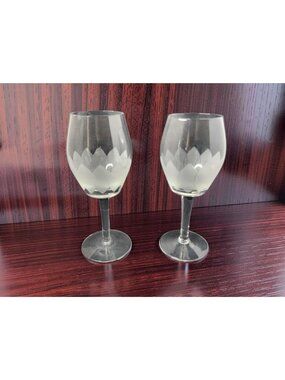 Vintage Toscany Crystal Wine Glasses, Hand-Blown Frosted Etched Leaf Pattern